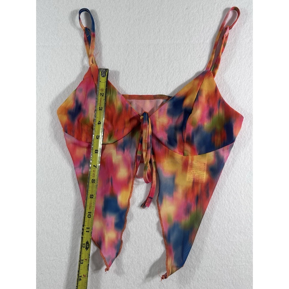 SHEIN Womens S Tie Front Mesh Cami Crop Top Multi Color Abstract Psychedelic Y2K - Picture 2 of 7